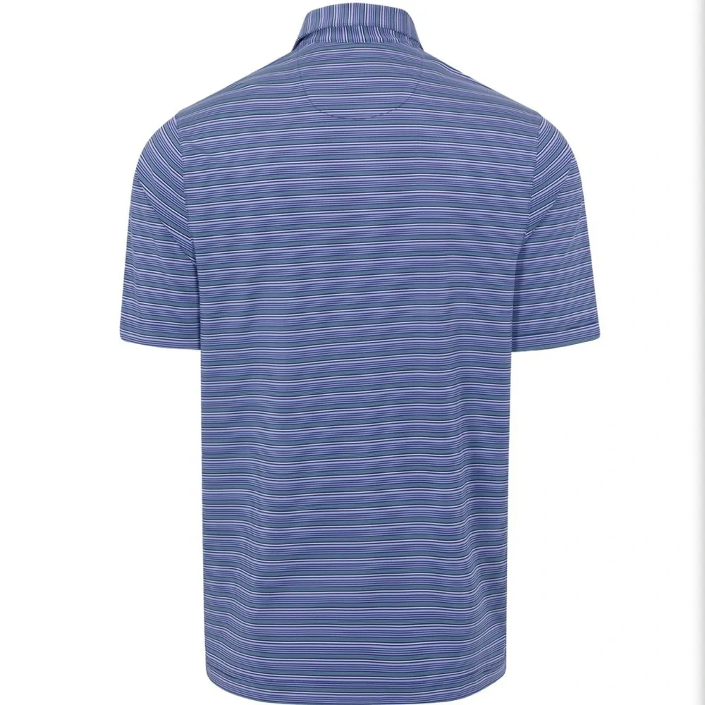Greg Norman Men’s ML75 Stretch Panorama Stripe Polo Tropic Navy Golf Shirt - Picture 2 of 6